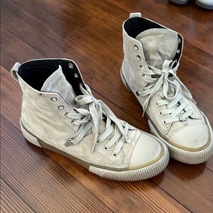 All Saints High-Top Suede Sneakers in Light Beige